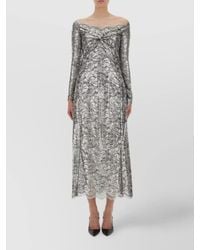 Rabanne - Floral Lace Off-The-Shoulder Long-Sleeve Midi Dress - Lyst