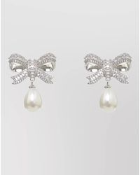 Self-Portrait - Brass Earrings Crystal Bow Pearl Pendant - Lyst