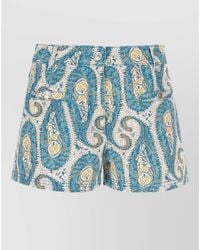 Etro - Paisley Denim Shorts Belt Loops Pockets - Lyst