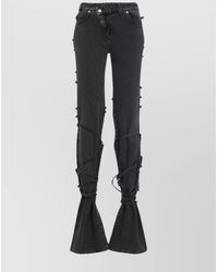 McQueen - Denim Slim-Fit Asymmetric Knotted Flared Trousers - Lyst