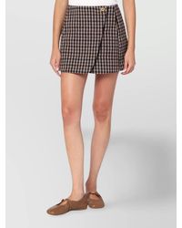Ganni - High Waist Check Pattern Mini Skirt With Button Detail - Lyst
