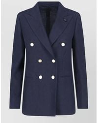 Lardini - Double Breasted Blazer Long Sleeves Notched Lapels - Lyst