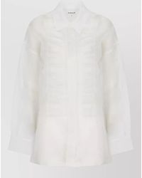 P.A.R.O.S.H. - Silk Shirt Sheer Fabric Front Draping Ruffles - Lyst
