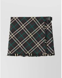 Burberry - Checked Pleated Wool Blend Mini Wrap Skirt - Lyst