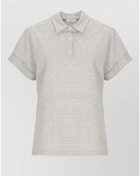 Peserico - Striped Lurex Knit Linen Cotton Polo - Lyst