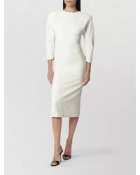 ANDAMANE - Knee Length Stretch Dress Puff Sleeves - Lyst