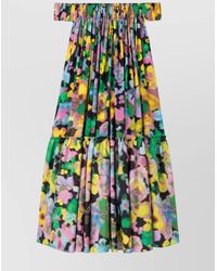 AZ FACTORY - Floral-Print Off-Shoulder Tiered Crepe Midi Dress - Lyst