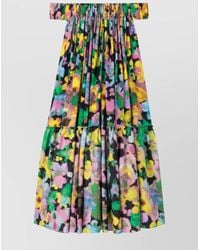 AZ FACTORY - Floral-Print Off-Shoulder Tiered Crepe Midi Dress - Lyst