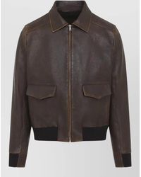 Prada - Leather Bomber Jacket Shirt Collar - Lyst