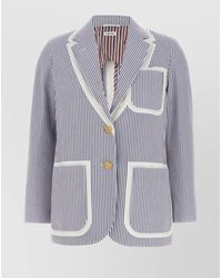 Thom Browne - Striped Seersucker Blazer Featuring Patch Pockets - Lyst