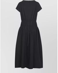 Studio Nicholson - Cotton Ruched Waisted Paneled Boat Neck Short Sleeve Flared Midi Dress - Lyst