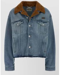 Miu Miu - Denim Jacket Chest Pockets Contrast Collar - Lyst