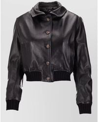 LA ROSE - Nappa Leather Jacket High Collar Ribbed Cuffs - Lyst
