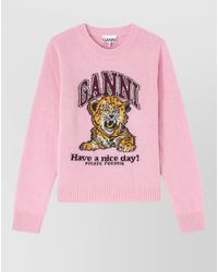 Ganni - Wool Graphic Crewneck Sweater - Lyst