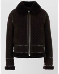 Gucci - Shearling Collar Leather Trim Jacket Pockets - Lyst