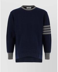 Thom Browne - Wool Crew Neck Sweater With Striped Detail - Lyst