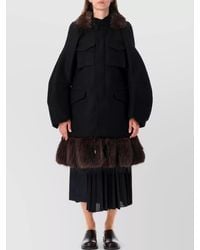 Sacai - Wool Faux Fur Trim Oversized Coat - Lyst