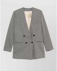 Alberta Ferretti - Wool Blend Blazer Double Breasted Pinstripe - Lyst