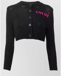 Chloé - Cropped Logo Cotton Knit Long Sleeve Cardigan - Lyst
