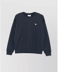 Maison Kitsuné - Cotton Baby Fox Embroidered Ribbed Crew Neck Sweatshirt - Lyst