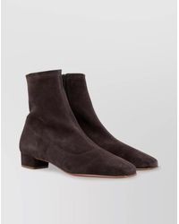 BY FAR - Suede Block Heel Ankle Boot - Lyst
