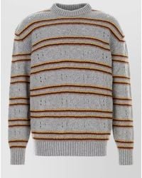 Marni - Cashmere Open Knit Striped Crew Neck Long Sleeve Sweater - Lyst