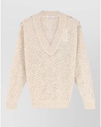 Brunello Cucinelli - Long Sleeve Open Knit V Neck Top - Lyst
