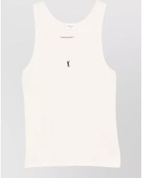 Saint Laurent - Ribbed Logo-Embroidered Cotton Sleeveless Tank Top - Lyst