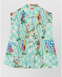 KENZO - Floral Cropped Collared Sleeveless Ruffled Top - Lyst