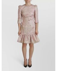 Dolce & Gabbana - Silk Jacquard 3/4 Sleeve Midi Dress - Lyst