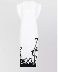 Lanvin - Sleeveless Pleated Printed Midi Dress - Lyst