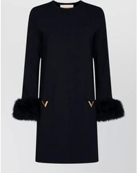 Valentino Garavani - V Logo Feather Detail Knit Dress - Lyst