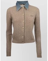 Miu Miu - Long Sleeve Knit Top Denim Collar Buttons - Lyst