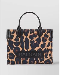 Balmain - Animal Print Leather Trim Top Handle Tote Bag - Lyst