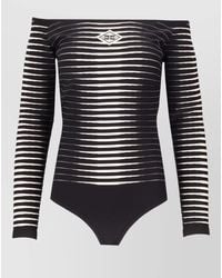 Elisabetta Franchi - Off Shoulder Striped Long Sleeve Bodysuit - Lyst