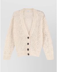 Brunello Cucinelli - V Neck Long Sleeve Textured Knit Top - Lyst