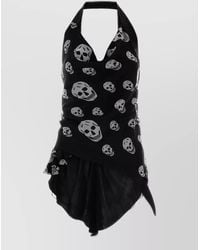 McQueen - Skull Print Chiffon Halter Top Asymmetrical Hem - Lyst