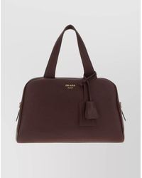 Prada - Leather Handbag With Top Handles And Luggage Tag - Lyst