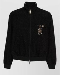 Emporio Armani - Tweed Blouson Jacket High Collar Ribbed Hem - Lyst