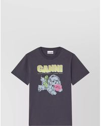 Ganni - Organic Cotton T-Shirt Featuring Dog Graphic - Lyst