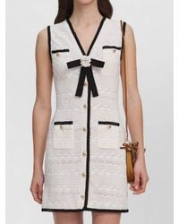 Self-Portrait - Knit Mini Dress V Neck Bow Detail - Lyst