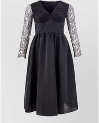 Lardini - Polyester V-Neck Lace Long-Sleeve Midi Dress - Lyst