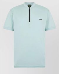 BOSS - Cotton Zip-Collar Short-Sleeve T-Shirt - Lyst
