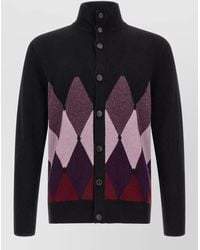 Ballantyne - Cashmere Ribbed High Neck Diamond Intarsia Cardigan - Lyst
