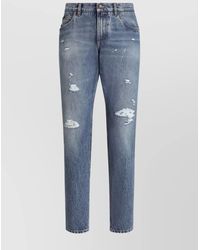 Dolce & Gabbana - Cotton Ripped Straight-Leg Jeans - Lyst