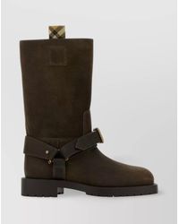 Burberry - Suede Mid-Calf Chunky Heel Boots - Lyst
