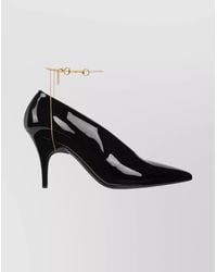 Gucci - Leather Décolletté Pumps With Jewel - Lyst