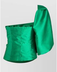 SIMONA CORSELLINI - Satin Asymmetric Pleated Puff-Sleeve Blouse - Lyst