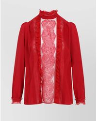 Valentino - Silk Top With Embroidered Cuffs And Lace - Lyst