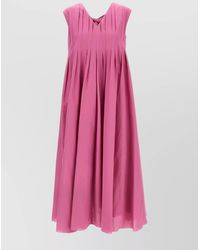 Max Mara - Cotton And Ramie Sleeveless V-Neck Midi Dress - Lyst